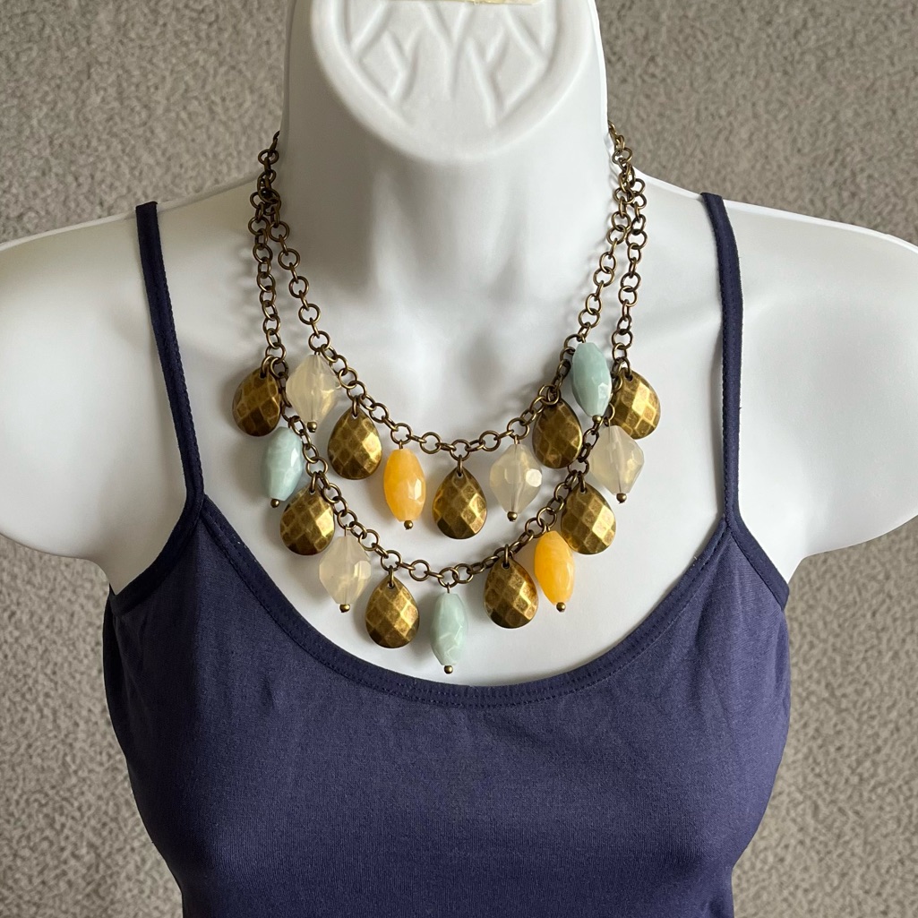 Premier Designs Two Strand Necklace Antiqued Matte Brass Plated 25$
